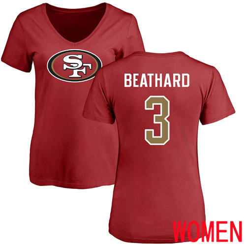 San Francisco 49ers Red Women C. J. Beathard Name and Number Logo #3 NFL T Shirt->women nfl jersey->Women Jersey